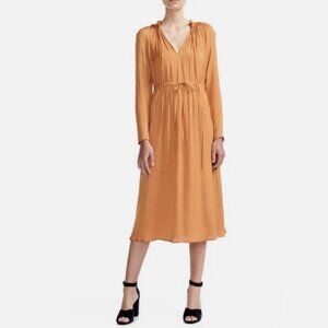 Maje Rouge Drawstring Split Neck Shirred Midi Dress Womens 1